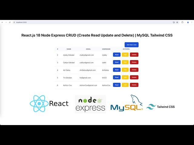 React.js 18 Node Express CRUD (Create Read Update and Delete) | MySQL Tailwind CSS