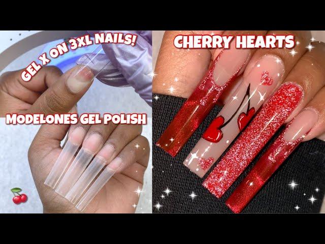 HOW TO GEL PERFECT GEL X NAILS AT HOME | MODELONES GEL POLISH SET | CHERRY HEART NAILS