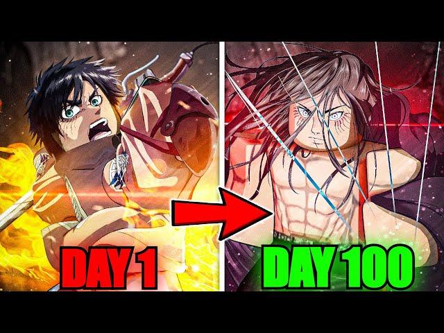 Spending 100 Days As Attack Titan Eren Yeager In Attack on Titan Revolution...(Roblox)