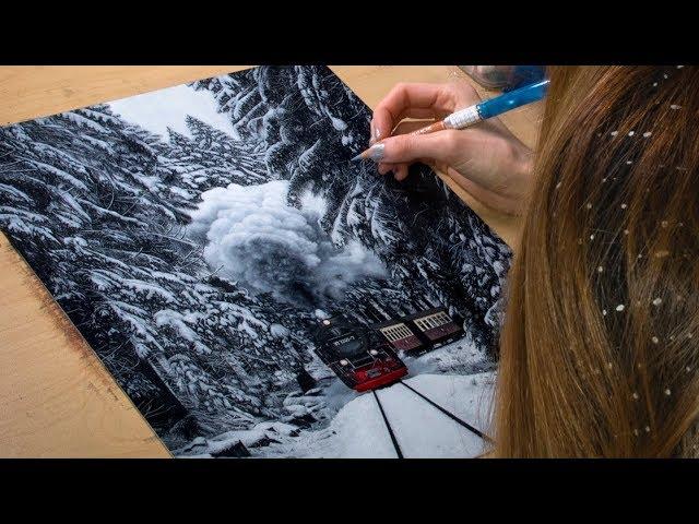 Drawing a Winter Landscape / Steam Train