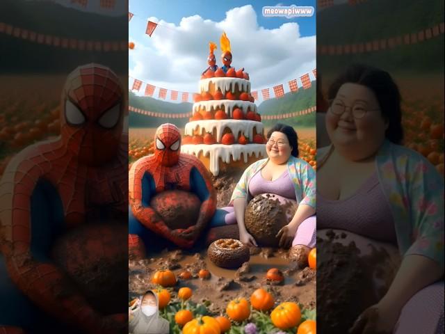 Evolution of Spider-Man: Spiderman & woman sitting on dirty road with giant cake tower #shorts#cat