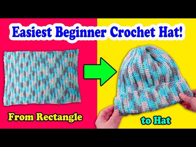 Easiest Beginner Crochet Hat - How to Make an Easy Crochet Beanie from a Rectangle - ONE Stitch