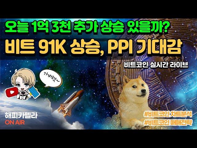 비트코인 실시간, 비트코인 91K 상승! PPI 기대감! 1억 3천 다시 갈까? 11/14 저녁#비트코인 #비트코인실시간 #이더리움 #리플 #cryptocurrency #차트분석