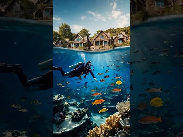 Discovering a hidden underwater world beneath cozy lakeside cabins. #nature #travel #adventure