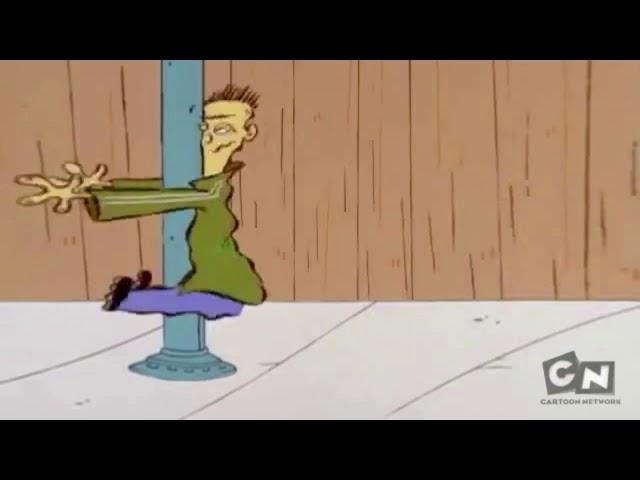 Ed from Ed Edd n Eddy continually runs into a pole for a minute.