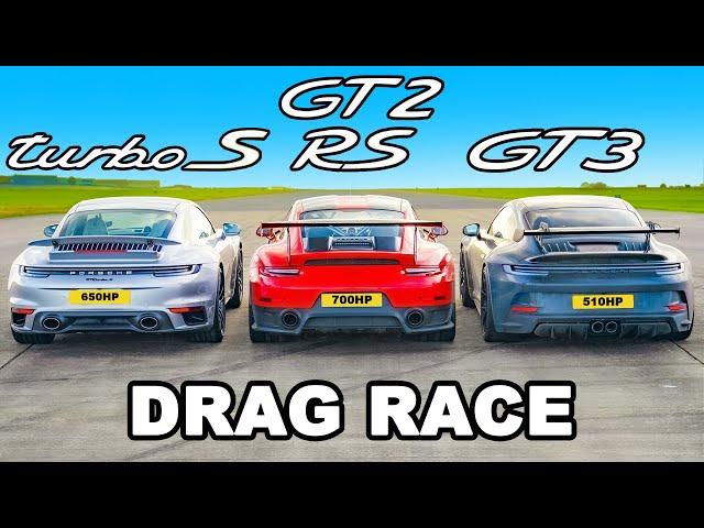 Porsche 911 GT2 RS v Turbo S v GT3: DRAG RACE