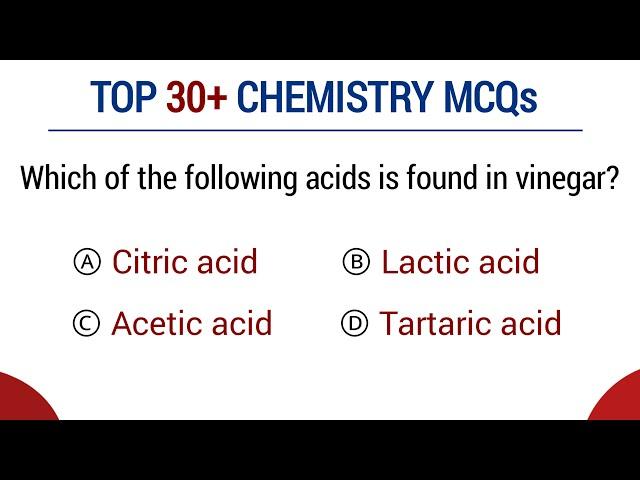 Top 30 chemistry MCQs | chemistry Mcq for entry test with answers