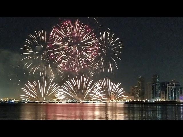 Happy New year 2020 fireworks at Al majaz Sharjah