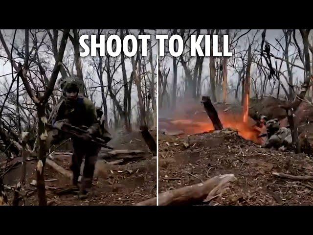 Ukrainian soldiers obliterate Russian enemies & shoot down quadcopters in ambush