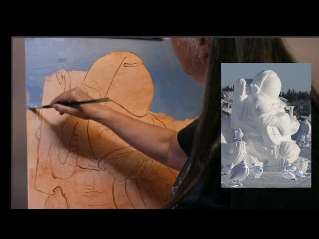 How to paint a snow sculpture in Acrylic week 1 - Live