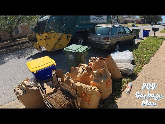 Garbage Collection in Rear Loader Tras Truck POV | 4K Full UHD ASMR