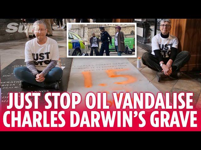 Just Stop Oil vandalise Charles Darwin's grave