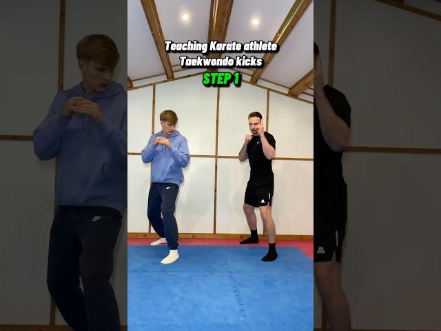 Teaching karate athlete Taekwondo kicks