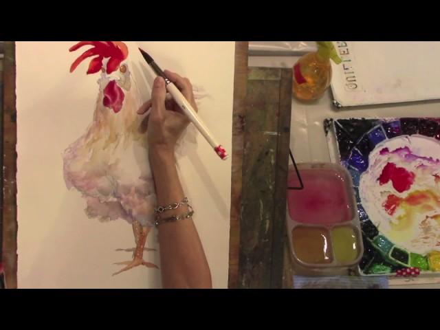 Painting a Sassy Rooster Comb in Watercolor with Rebecca Z Artist @RebeccaZartist.com