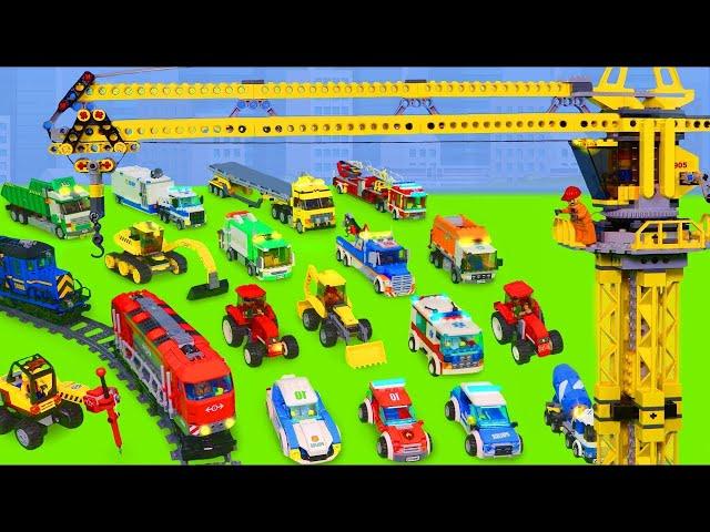 Stories with police cars, excavator and other toys for kids