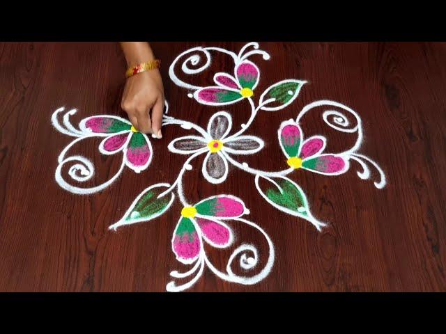 Flowers rangoli || rangoli designs || muggulu ||