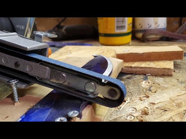 Cutting first bevel using Evolution file sander and improvised filing jig