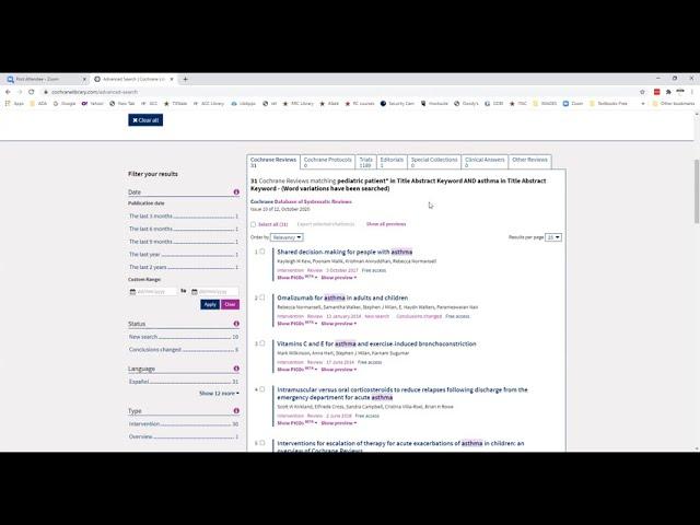 Searching for Systematic Reviews in Cochrane Library