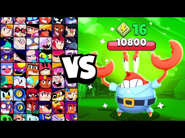 Mr. KRABS TICK vs ALL BRAWLERS! With 16 POWER-UPs! | Brawl Stars