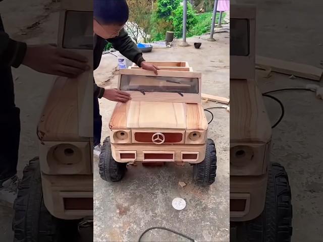 Poor dad build a car from Wood ~ mini wood toy- woodworking art skill/wood hand #shorts