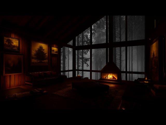 Cozy Wooden House On A Rainy Night: Crackling Fire, Soothing Rain - Asmr