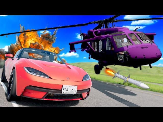 Getting Chased By a Black Hawk Helicopter with MISSILES in BeamNG Drive Mods!