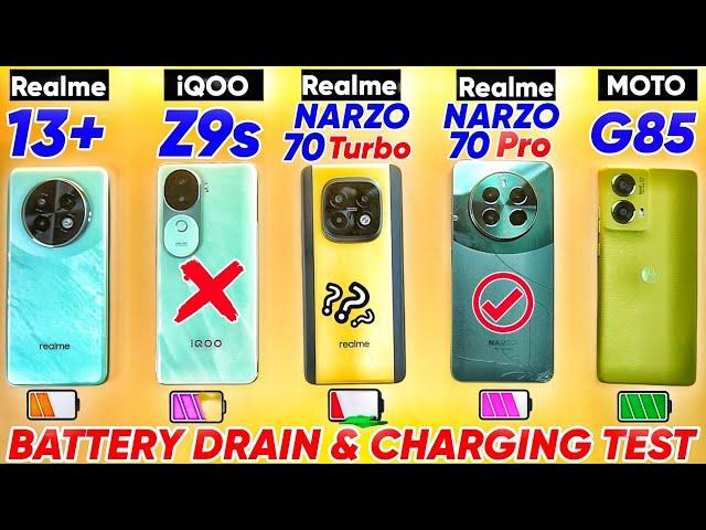 realme Narzo 70 Turbo vs iQOO Z9s vs realme Narzo 70 Pro vs realme 13+ vs Moto G85 - Battery Drain