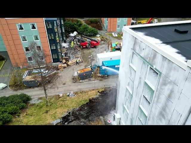 KTV Working Drone Facade cleaning with selfcleaner