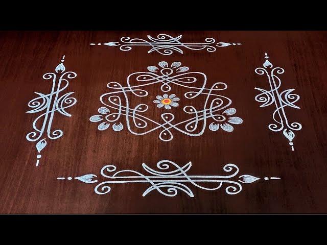 Daily rangoli designs with side borders | Easy sikku kolam | Friday rangoi 5*3 dots | Border kolam