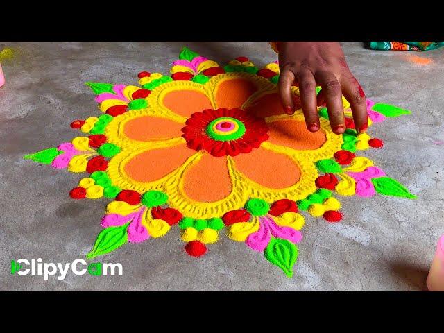 Beautiful Small Rangoli Design//  Hand Making ((Alpana Ritu Rangoli))
