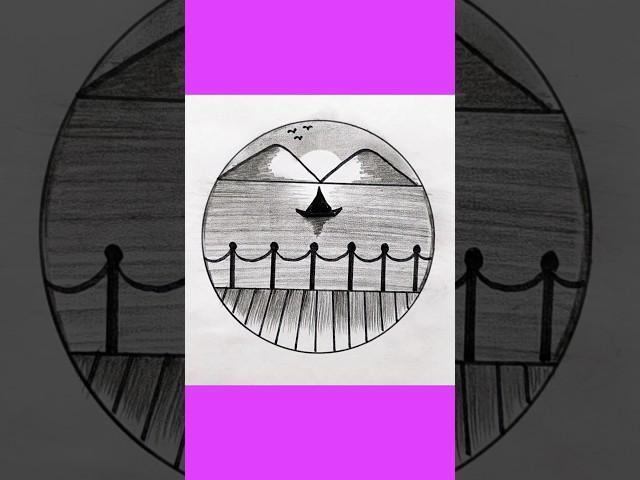 Circle drawing scenery #scenery #drawing #sunset #circledrawing #landscape #shorts #youtubeshorts