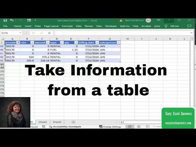 Take information from a table and place it else where in Excel