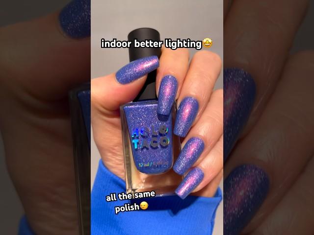 The glow on this polish is unreal Blue Rizzler crushed holo in different lighting