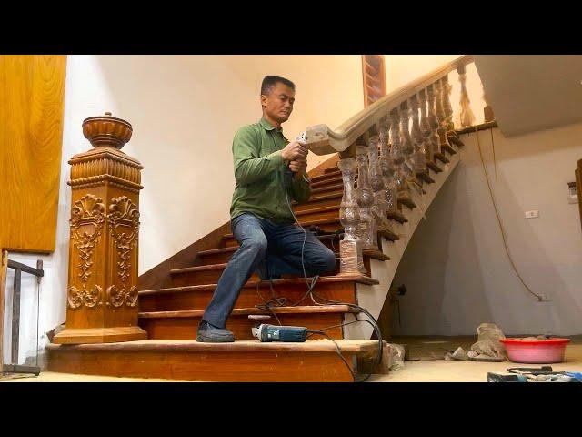 Mr Van Project Of Making Wooden Stairs // Constructing Beautiful Curved Wooden Staircase Handrails