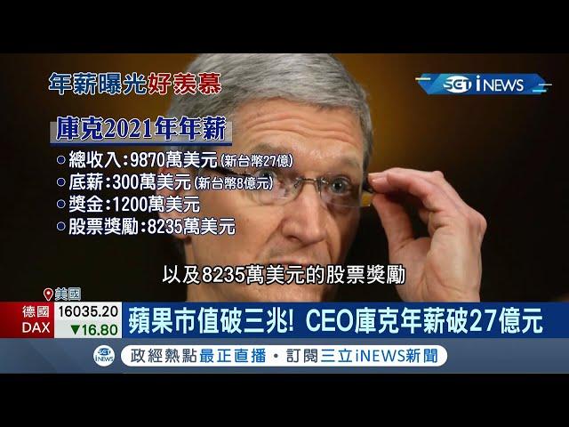 全球最強"打工族"! 蘋果CEO庫克率領公司一路打拚10年首獲"股權獎勵" 蘋果市值4年內"1兆變3兆"多虧年薪27億元的他│記者 陳淮安│【國際局勢】20220107│三立iNEWS