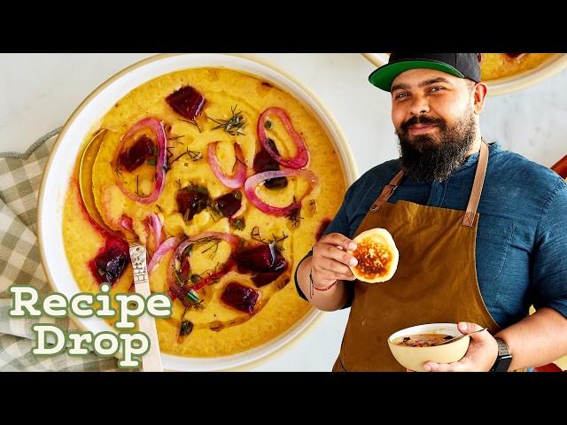 Summery Heirloom Tomato & Nectarine Gazpacho with Cheesy Flatbreads | Recipe Drop | Food52