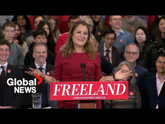 Freeland launches leadership campaign, pledges "true Canadian response" to tariff threat | FULL