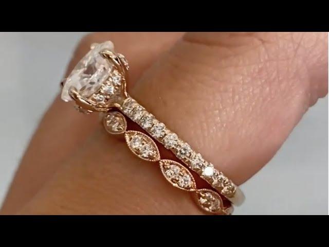 Jessie & Natali - Rose Gold Wedding Ring Set with Vintage Flare & 1.20ct Oval Diamond