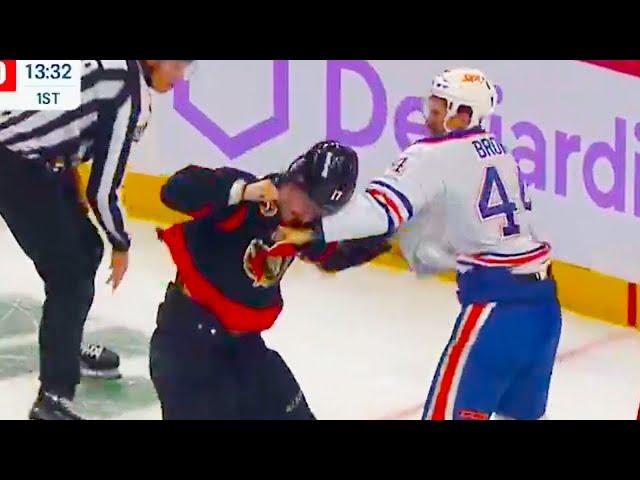 Connor Brown Zack MacEwen Fight | Ottawa Senators vs Edmonton Oilers 2024 NHL Highlights