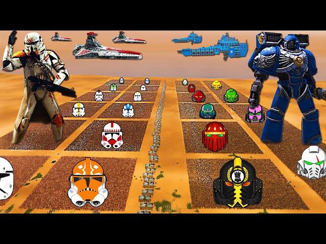 10,000,000 of All CLONE TROOPERS vs All SPACE MARINE Legions! - UEBS 2: Warhammer 40k Mod