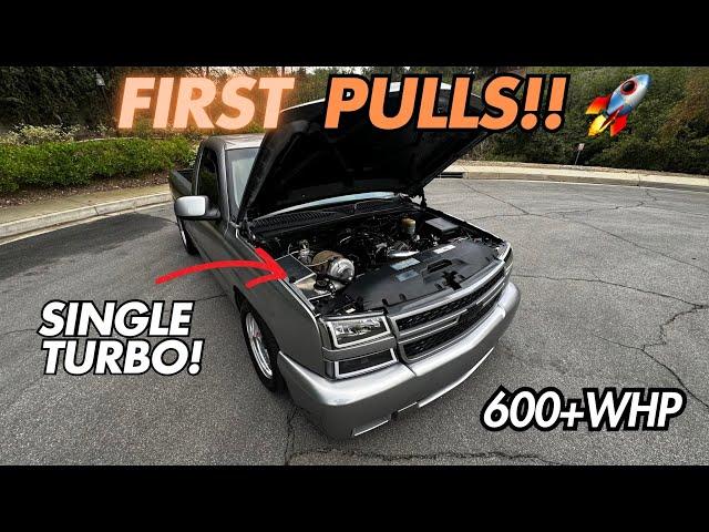 DOING PULLS IN MY SINGLE TURBO 5.3 SILVERADO!! LOUD TURBO!!!