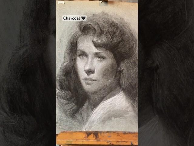 charcoal Portrait drawing and white chalk  #shorts