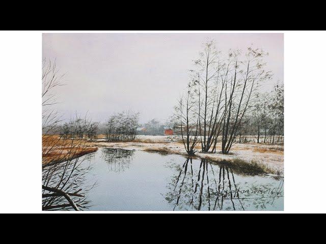 水彩日记 乡村冬景 水彩绘画过程记录 2023.01.16 watercolor tutorial