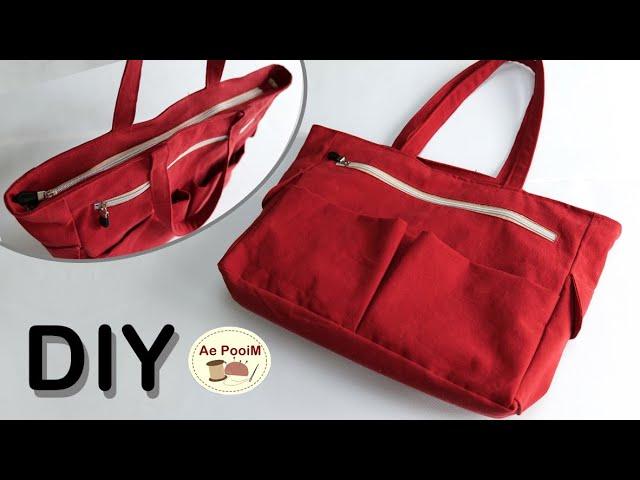 DIY Zipper tote bag with multi pockets