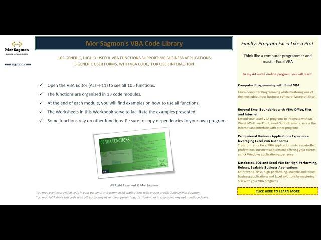 105 Excel VBA Functions Pack Tutorial