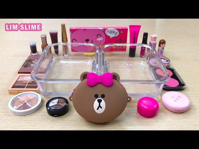 Brown vs Pink - Mixing Makeup Eyeshadow Into Clear Slime ASMR 149 Satisfying Slime Video