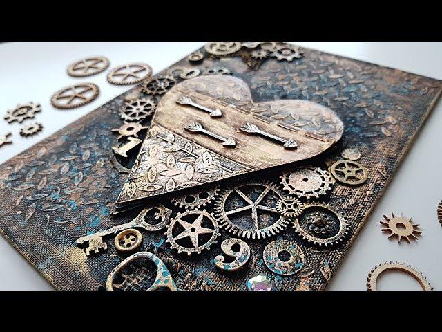  Steampunk Heart  Mixed Media Canvas - Step by Step Tutorial