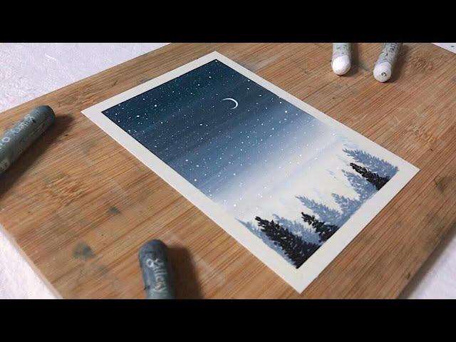 Easy Drawing for Beginners with Oil Pastel - Snow Sky Cloud Scenery - Step by Step