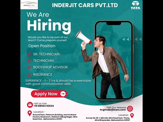  Inderjit Cars is Hiring!  call us - 8850392534 ... Hurry up  #inderjitcars