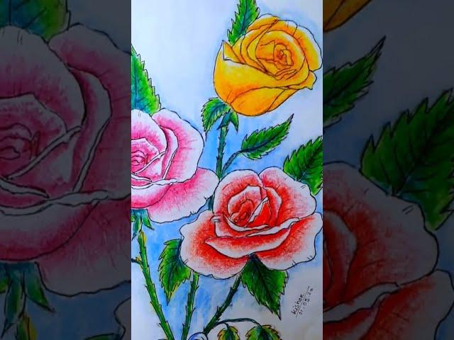 rose drawing with plastic crayons#shorts #plasticcrayons #rosedrawing